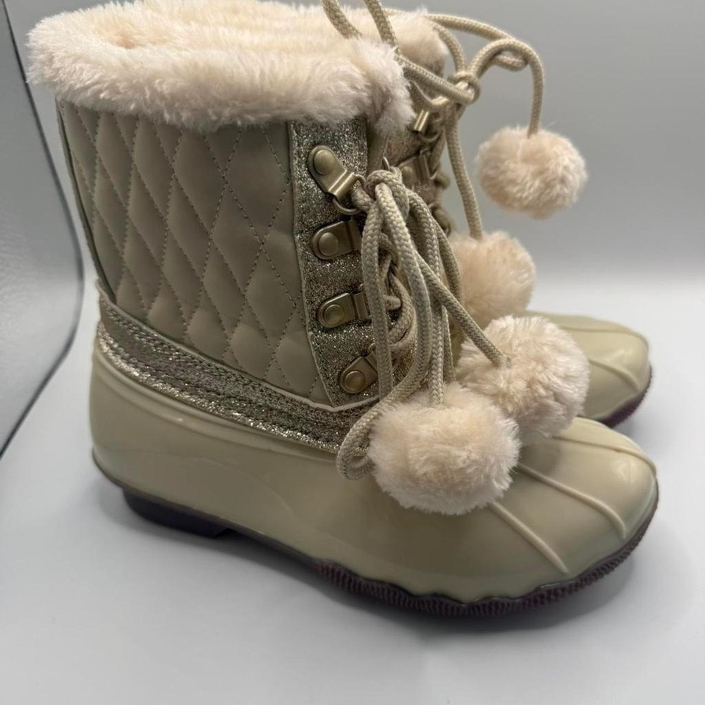 Girls MUDD beige with gold glitter duck boots for rain/ snow
